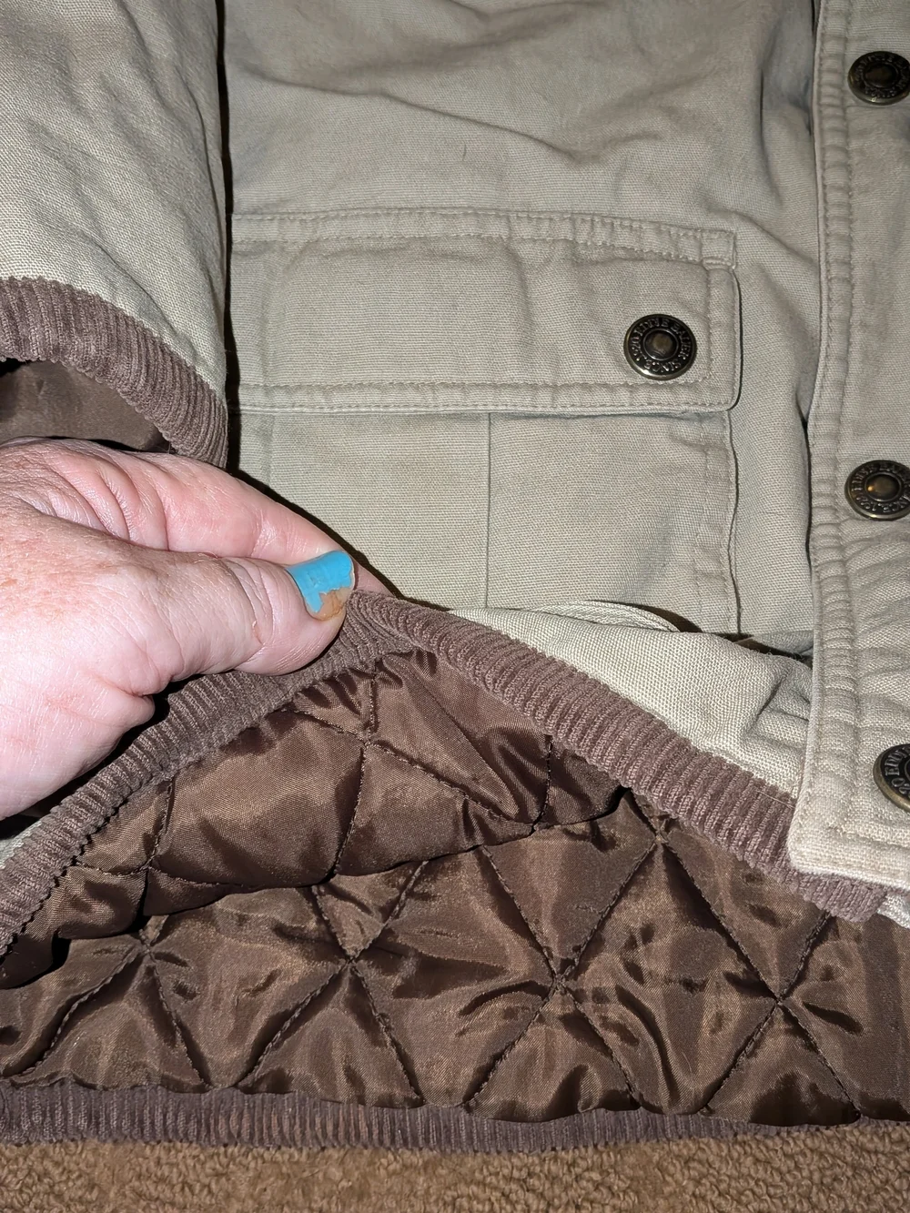 Eddie Bauer KHAKI TAN Kids Pea Coat with Brown Corduroy Trim BOYS 8 EXC SHAPE